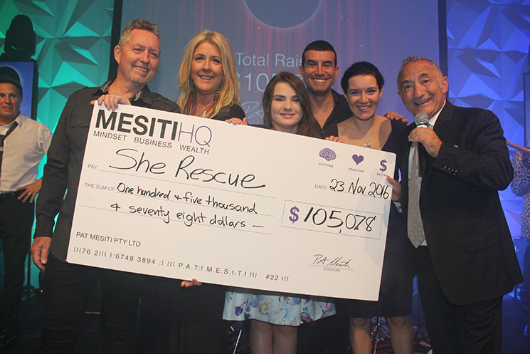Leigh received a cheque at Pat Mesiti Event